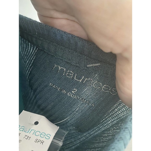 NWT Blue Green Teal Ruffle Button Shirt Top Blouse V Neck Short Sleeve Ribbed - Picture 5 of 6